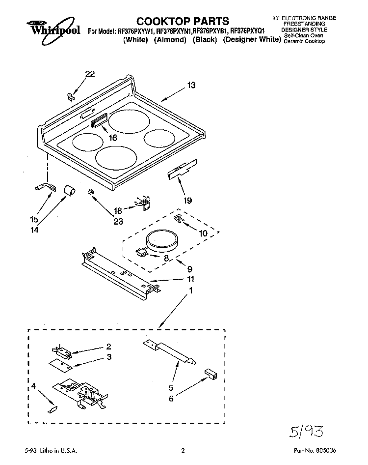 COOKTOP Diagram and Parts List for RF376PXYN1  Whirlpool Range