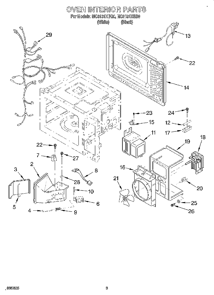 OVEN INTERIOR Diagram and Parts List for MC8131XEB0  Whirlpool Wall Oven