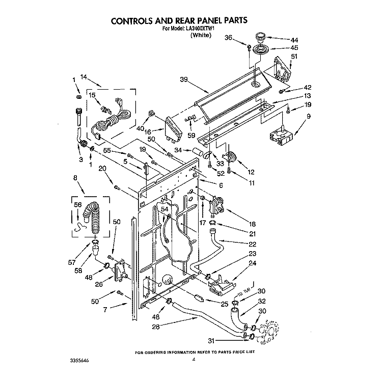CONTROLS AND REAR PANEL Diagram and Parts List for LA3400XTW1  Whirlpool Washer