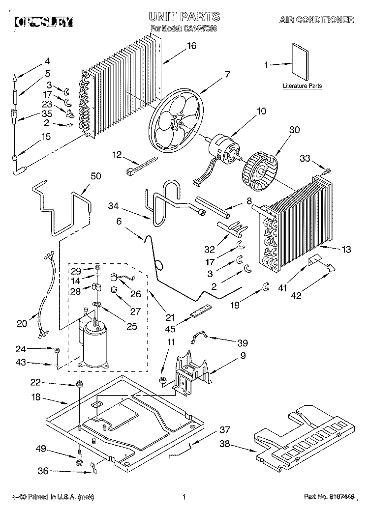 UNIT, LITERATURE Diagram and Parts List for CA14WC00  Whirlpool Air Conditioner