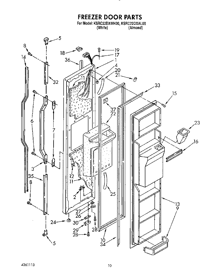 FREEZER DOOR Diagram and Parts List for KSRC22DXWH00  KitchenAid Refrigerator