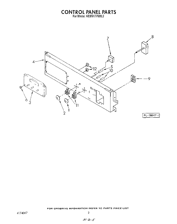 CONTROL PANEL Diagram and Parts List for KEBS177SWH2  KitchenAid Wall Oven
