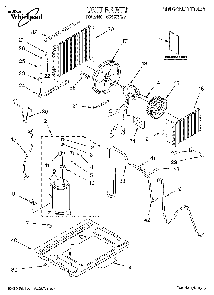 UNIT, LITERATURE Diagram and Parts List for ACQ082XJ0  Whirlpool Air Conditioner