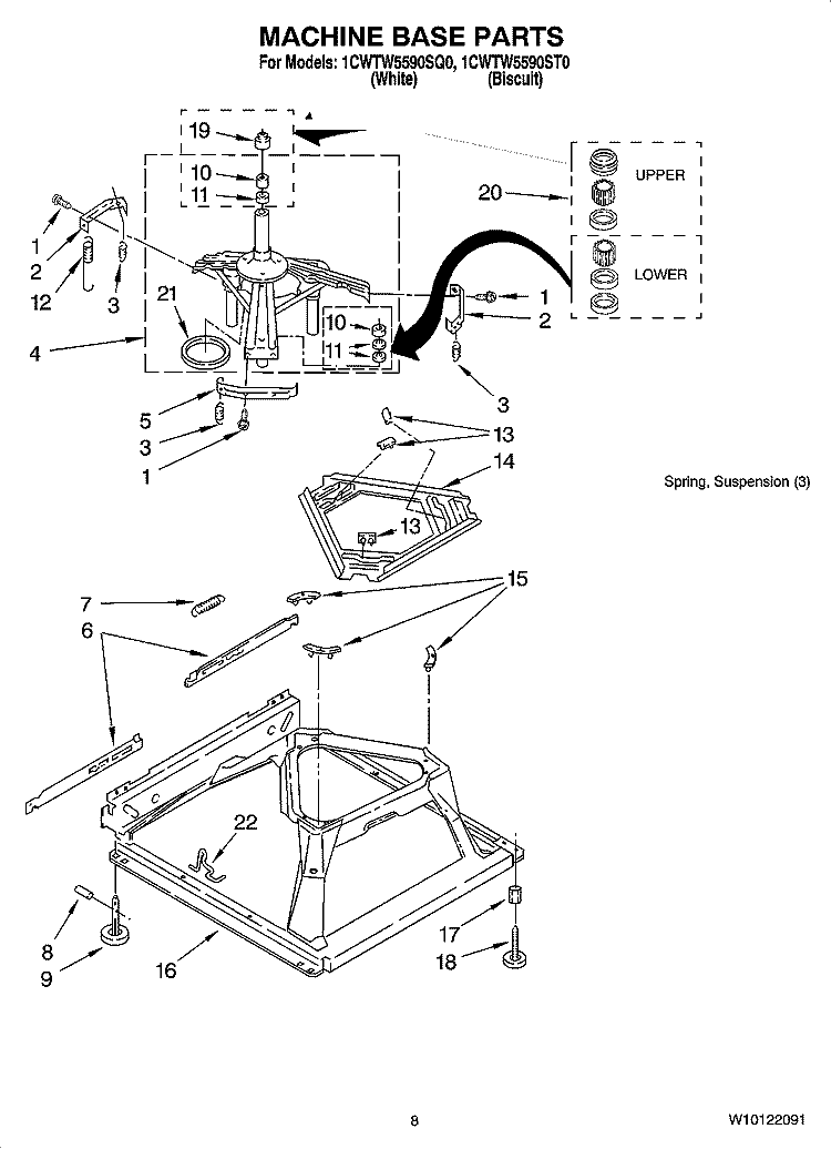 MACHINE BASE PARTS Diagram and Parts List for 1CWTW5590SQ0  Whirlpool Washer