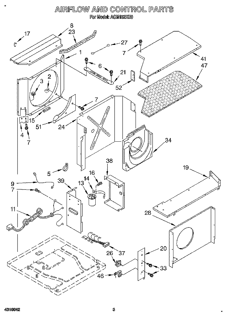 AIRFLOW AND CONTROL Diagram and Parts List for ACM152XE0  Whirlpool Air Conditioner