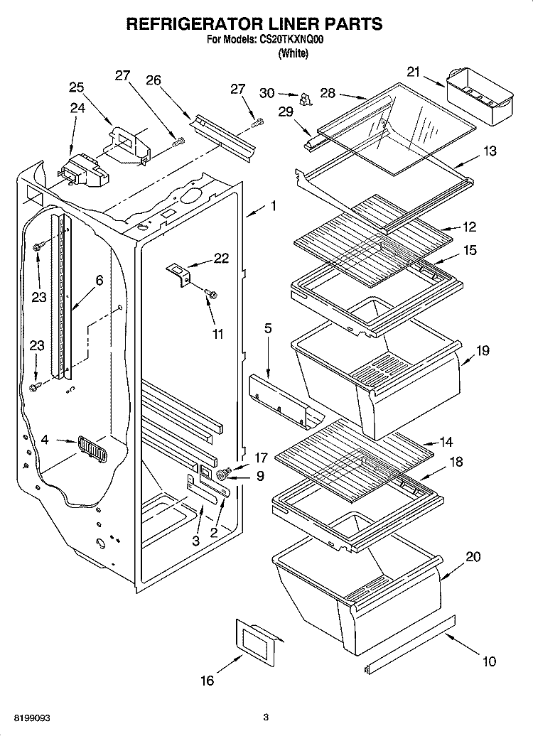 REFRIGERATOR LINER PARTS Diagram and Parts List for CS20TKXNQ00  Crosley Refrigerator