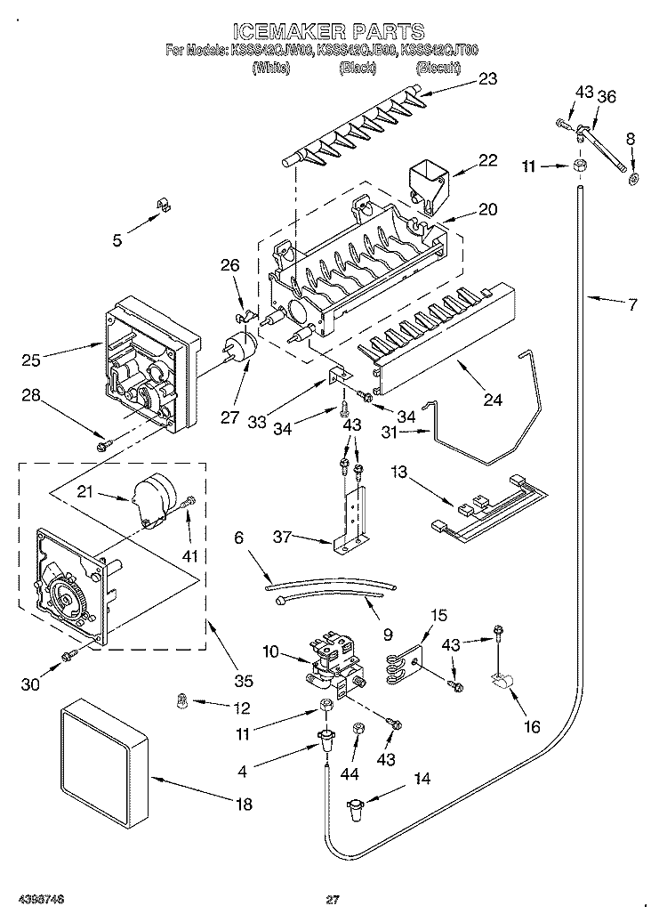 ICE MAKER, OPTIONAL Diagram and Parts List for KSSS42QJT00  KitchenAid Refrigerator