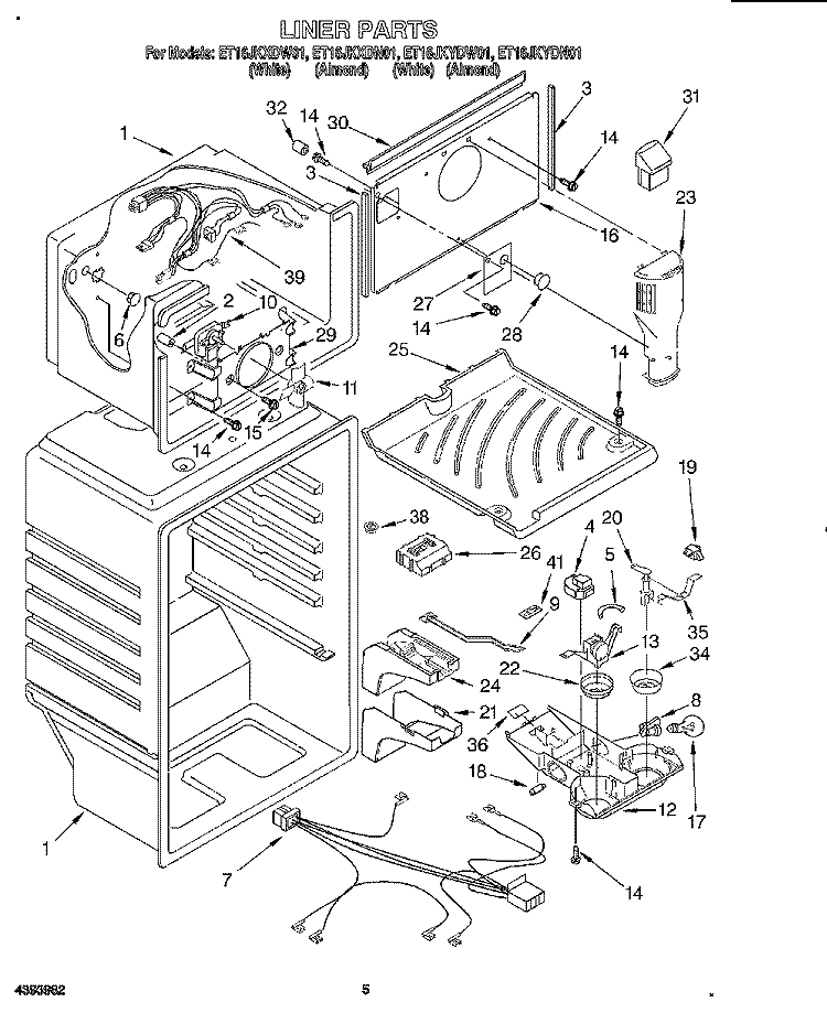 LINER Diagram and Parts List for ET16JKXDN01  Whirlpool Refrigerator