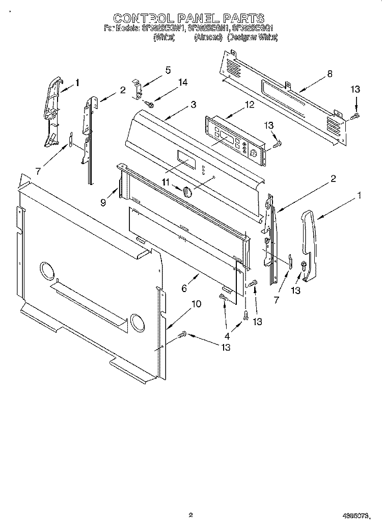 CONTROL PANEL Diagram and Parts List for SF362BEGQ1  Whirlpool Range