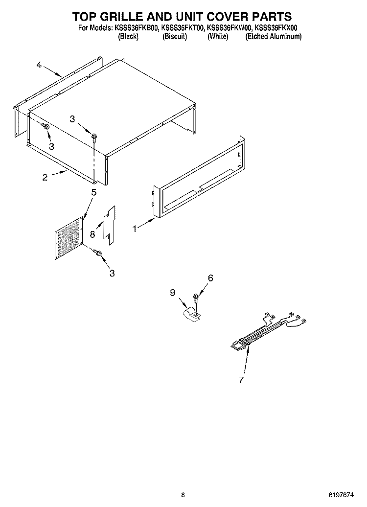 TOP GRILLE AND UNIT COVER Diagram and Parts List for KSSS36FKB00  KitchenAid Refrigerator