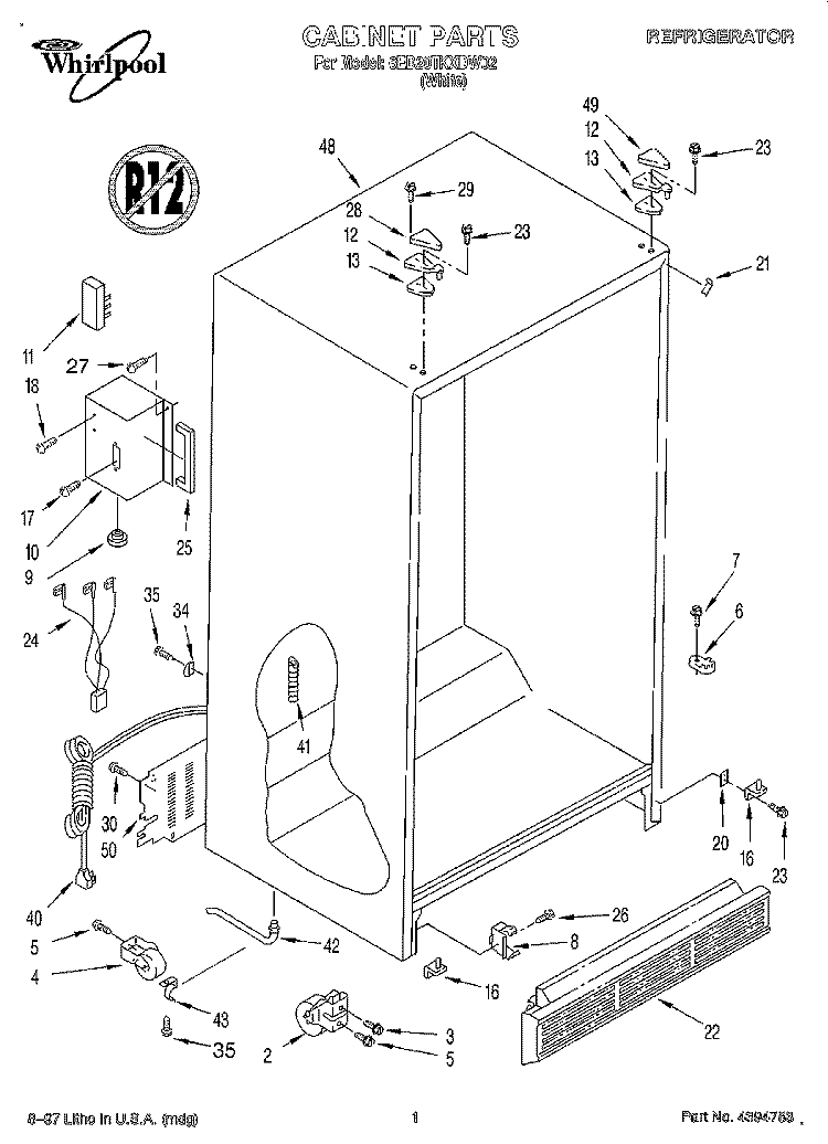 CABINET Diagram and Parts List for 6ED20TKXDW02  Whirlpool Refrigerator