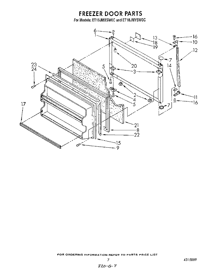 FREEZER DOOR Diagram and Parts List for ET18JMYSN0C  Whirlpool Refrigerator