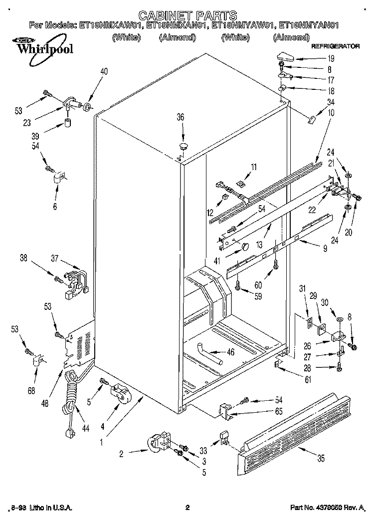 CABINET Diagram and Parts List for ET18NMYAN01  Whirlpool Refrigerator