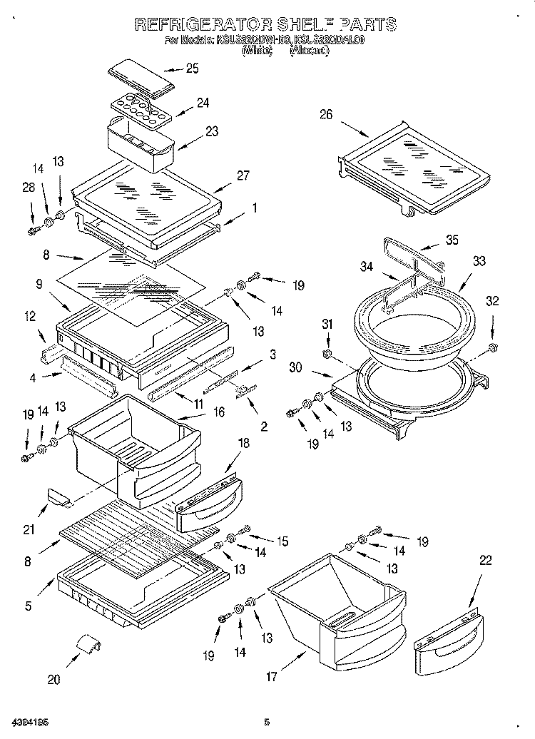 REFRIGERATOR SHELF Diagram and Parts List for KSUS22QDWH00  KitchenAid Refrigerator