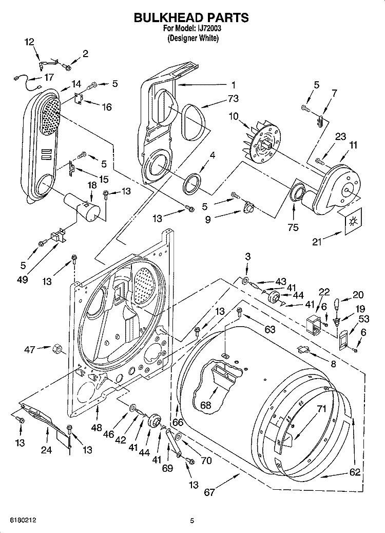 BULKHEAD PARTS Diagram and Parts List for IJ72003  Inglis Dryer