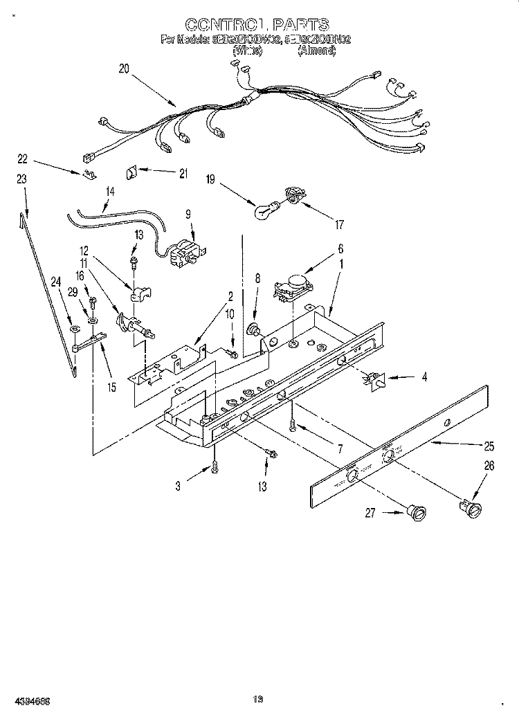 CONTROL, LIT/OPTIONAL Diagram and Parts List for 8ED20ZKXDN02  Whirlpool Refrigerator