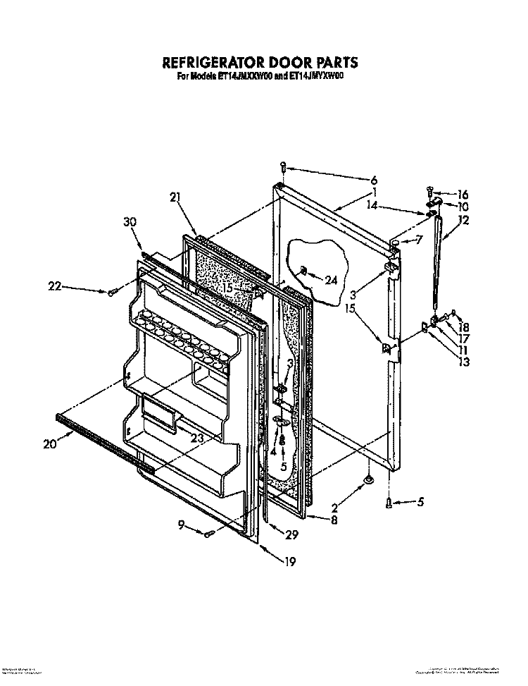REFRIGERATOR DOOR Diagram and Parts List for ET14JMXXW00  Whirlpool Refrigerator