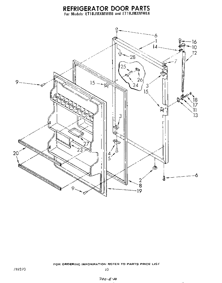 REFRIGERATOR DOOR Diagram and Parts List for ET18JMXMWR6  Whirlpool Refrigerator