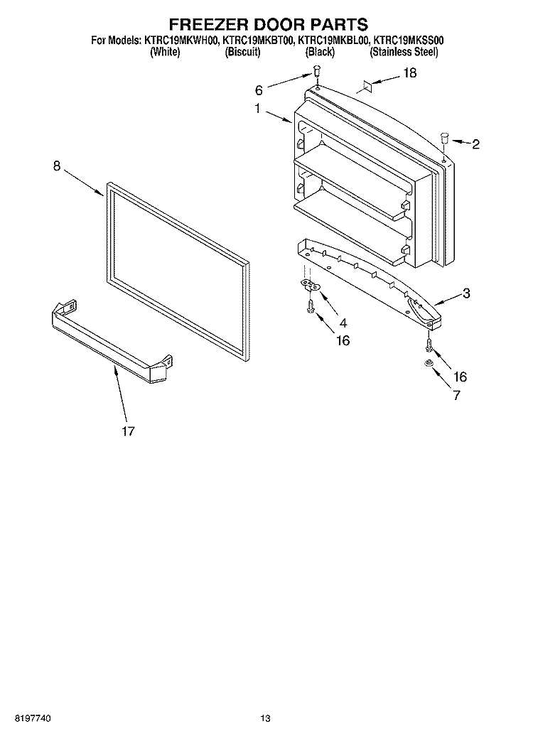 FREEZER DOOR, OPTIONAL Diagram and Parts List for KTRC19MKSS00  KitchenAid Refrigerator