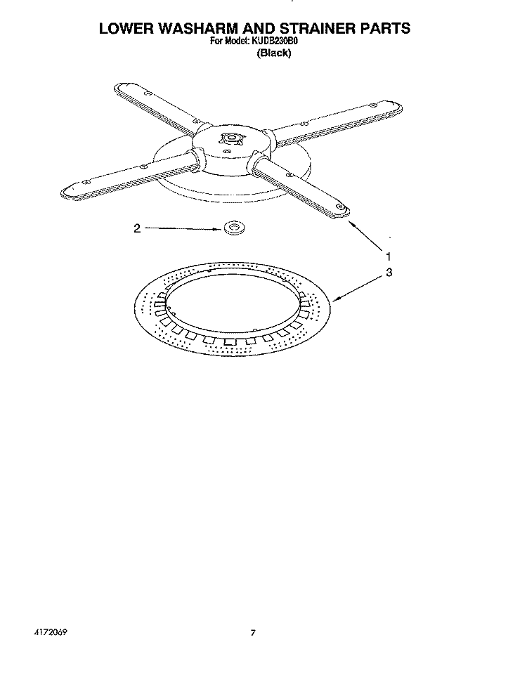 LOWER WASHARM AND STRAINER Diagram and Parts List for KUDB230B0  KitchenAid Dishwasher