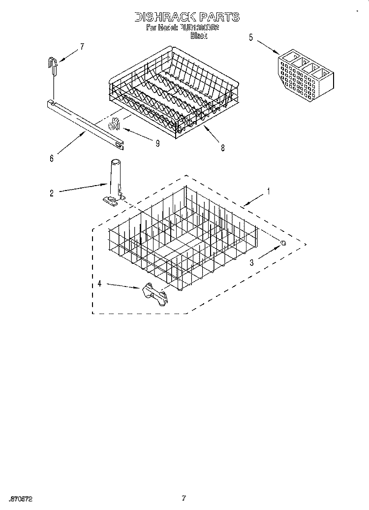 DISHRACK Diagram and Parts List for RUD1000DB2  Roper Dishwasher