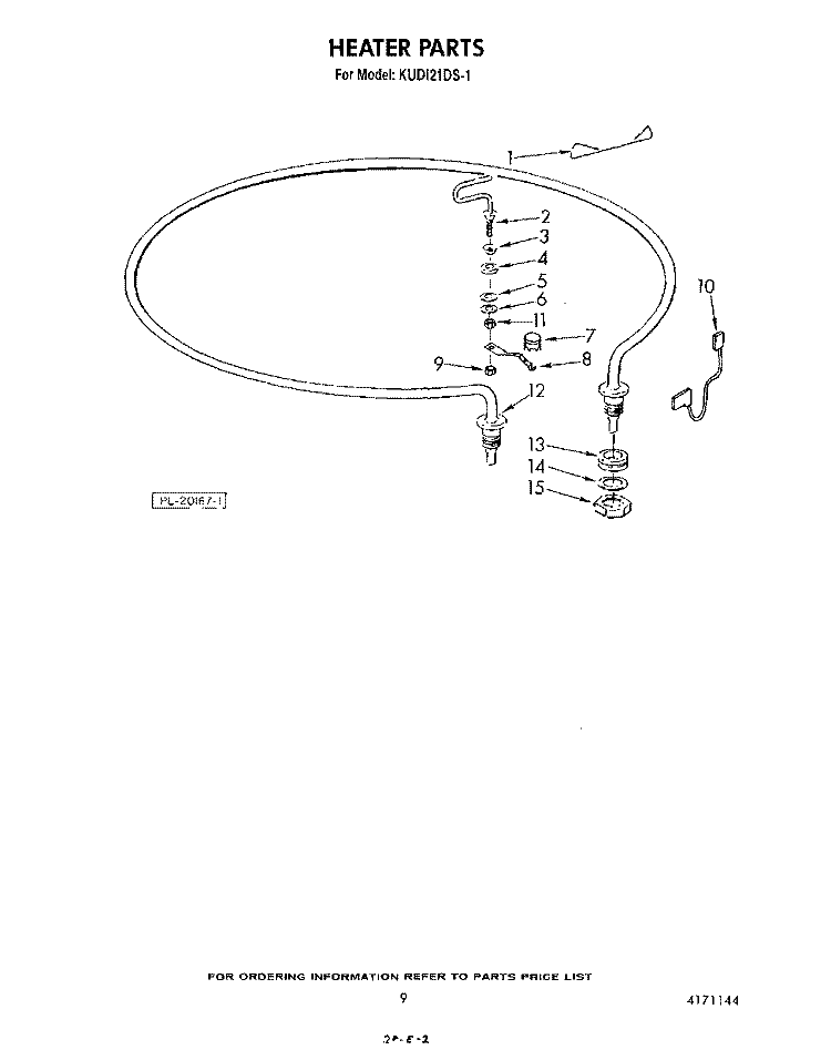 HEATER Diagram and Parts List for KUDI21DS1  KitchenAid Dishwasher