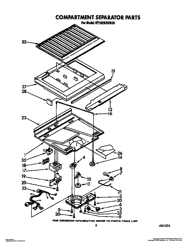 COMPARTMENT SEPARATOR Diagram and Parts List for RT18EKRXW00  Roper Refrigerator