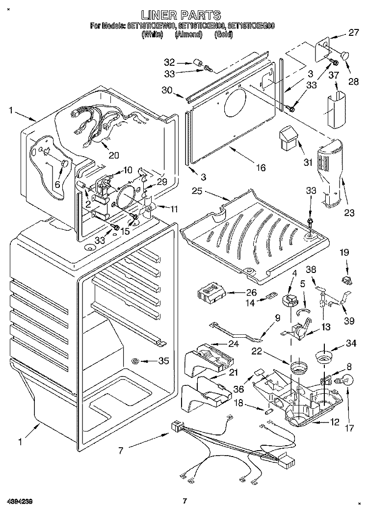 LINER Diagram and Parts List for 8ET18TKXEG00  Whirlpool Refrigerator