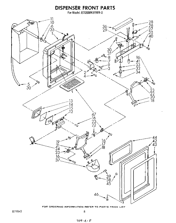 DISPENSER FRONT Diagram and Parts List for ED26MMXRWR2  Whirlpool Refrigerator