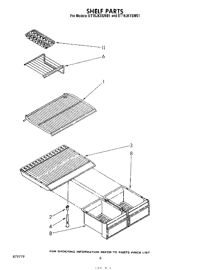 SHELF Diagram and Parts List for ET16JKXSW01  Whirlpool Refrigerator