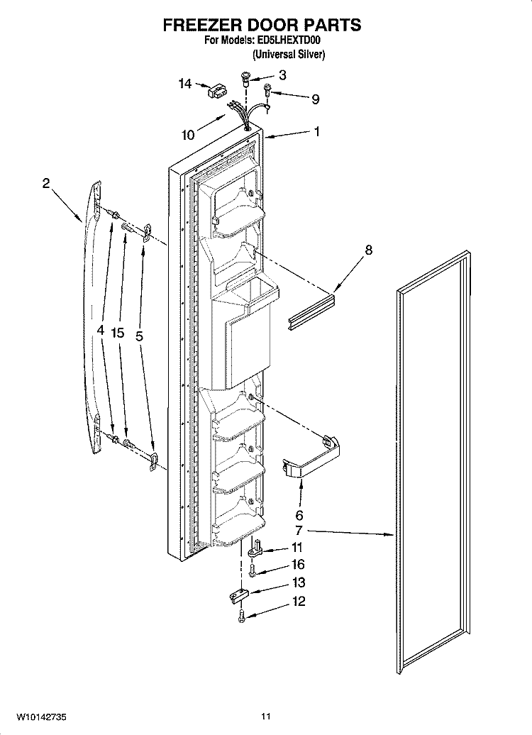 FREEZER DOOR PARTS Diagram and Parts List for ED5LHEXTD00  Whirlpool Refrigerator