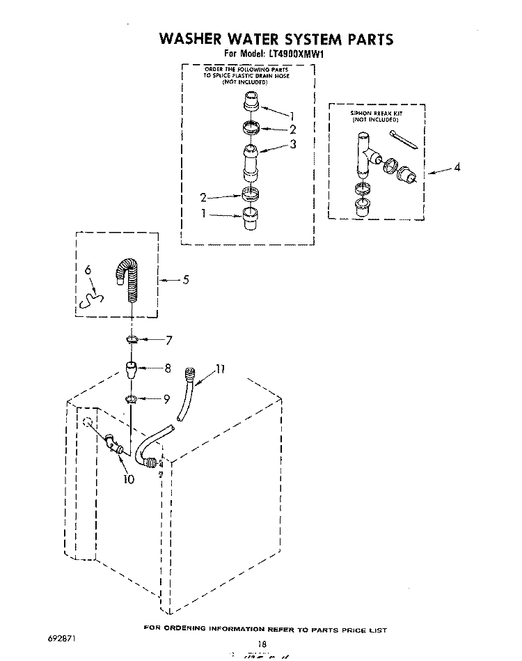 WASHER WATER SYSTEM Diagram and Parts List for LT4900XMW1  Whirlpool Washer Dryer Combo