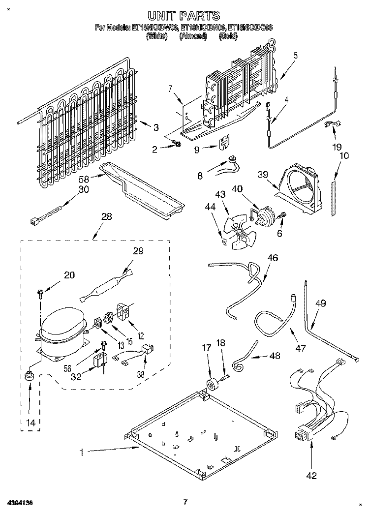 UNIT Diagram and Parts List for ET18NKXDW06  Whirlpool Refrigerator