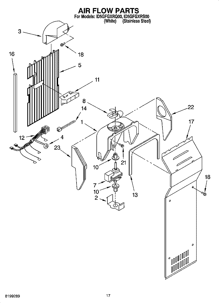 AIR FLOW PARTS Diagram and Parts List for ID5GFGXRQ00  Whirlpool Refrigerator