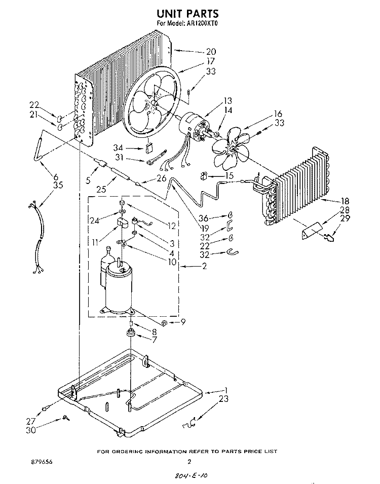 UNIT Diagram and Parts List for AR1200XT0  Whirlpool Air Conditioner