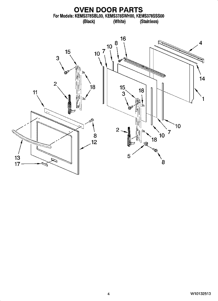 OVEN DOOR PARTS Diagram and Parts List for KEMS378SBL00  KitchenAid Microwave Oven Combo