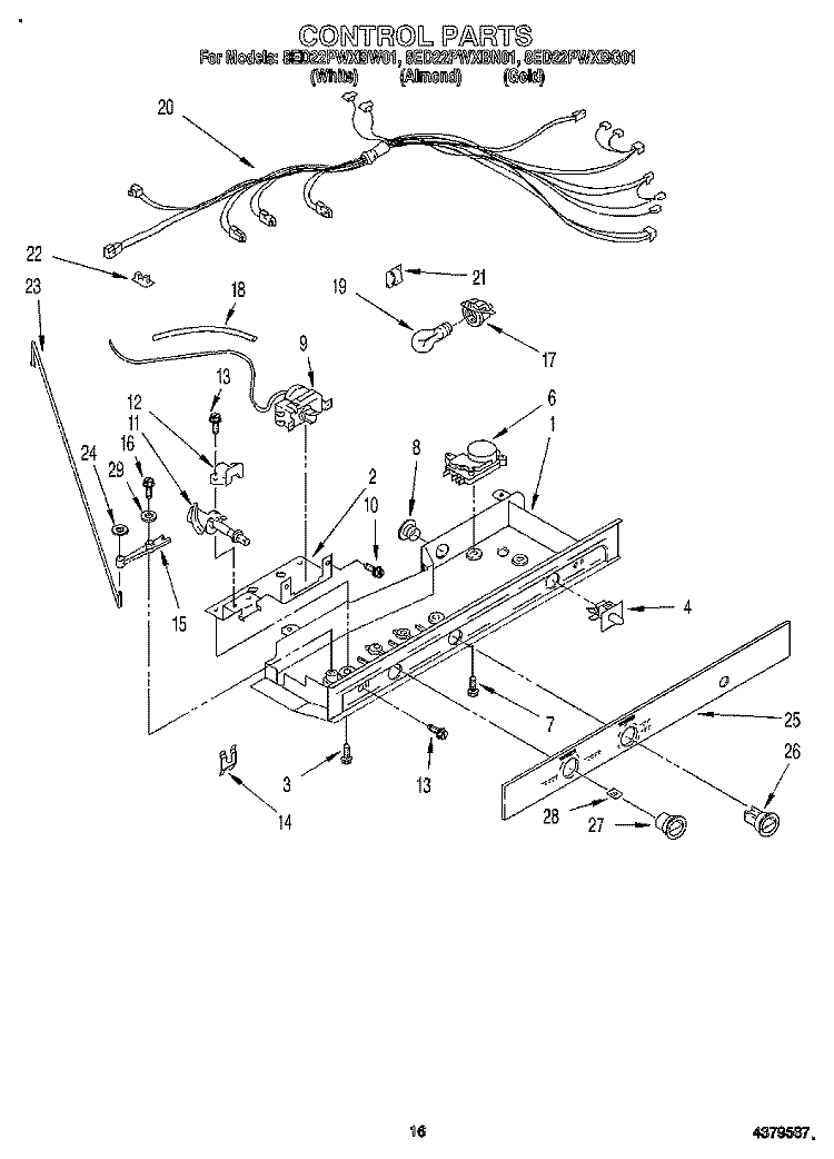 CONTROL Diagram and Parts List for 8ED22PWXBN01  Whirlpool Refrigerator