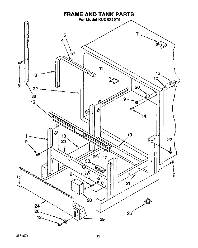 FRAME AND TANK Diagram and Parts List for KUDS220T5  KitchenAid Dishwasher