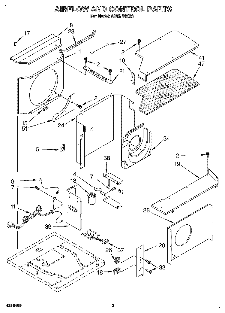 AIRFLOW AND CONTROL Diagram and Parts List for ACM184XA0  Whirlpool Air Conditioner