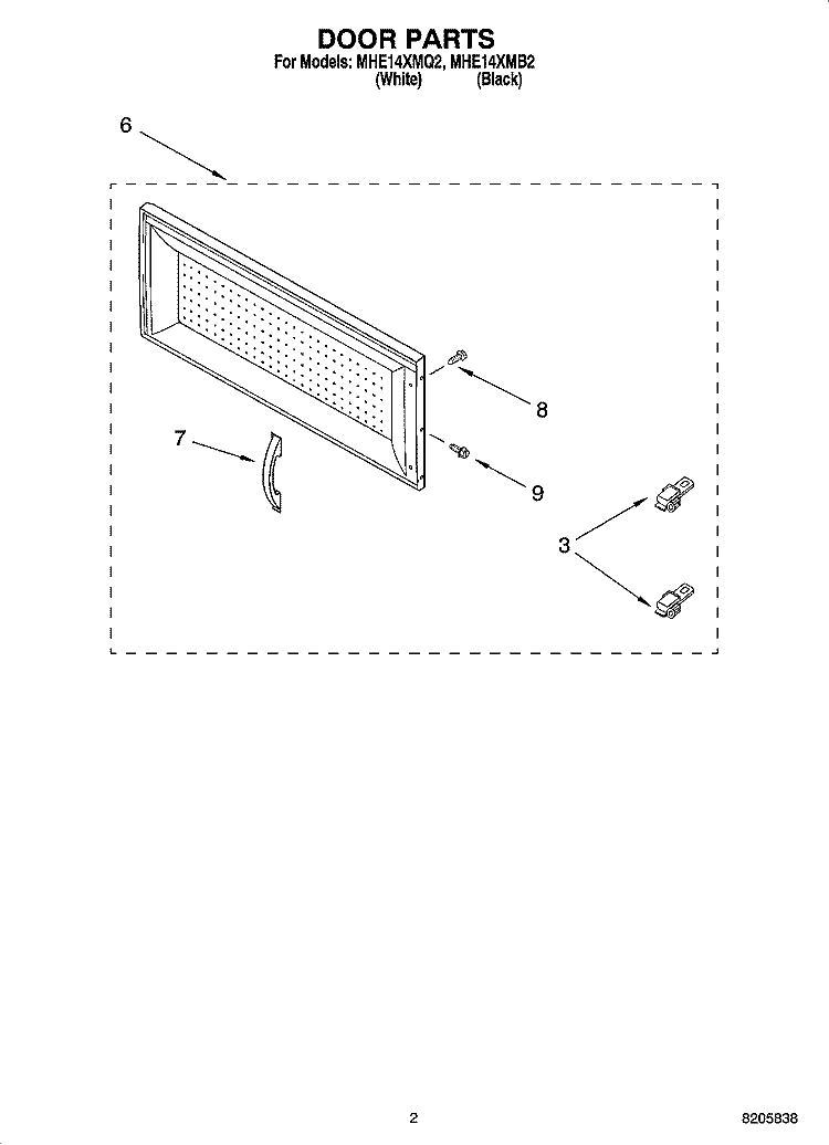 DOOR PARTS Diagram and Parts List for MHE14XMQ2  Roper Microwave