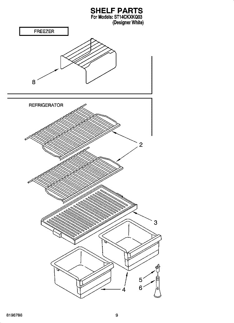 SHELF PARTS, OPTIONAL PARTS Diagram and Parts List for ST14CKXKQ03  Whirlpool Refrigerator
