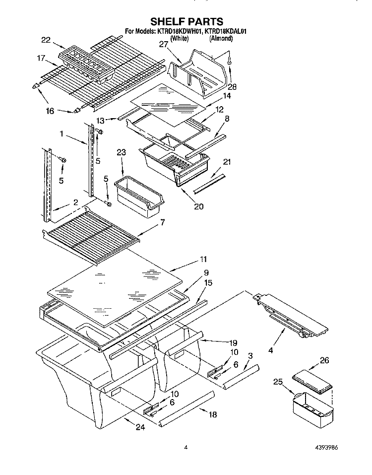 SHELF Diagram and Parts List for KTRD18KDAL01  Whirlpool Refrigerator