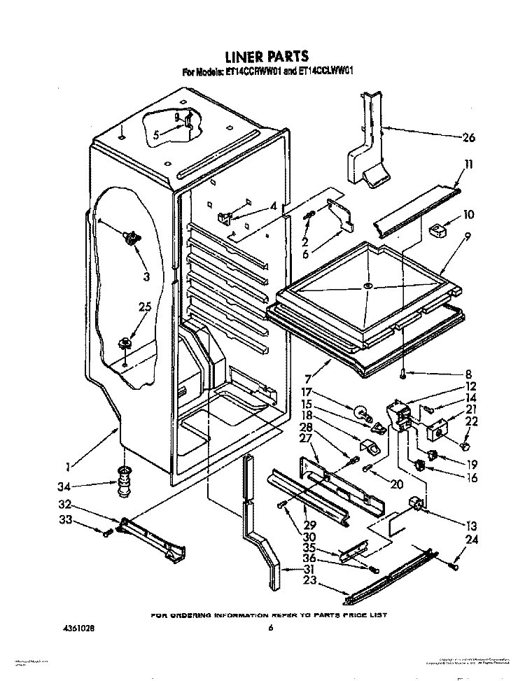 LINER, LIT/OPTIONAL Diagram and Parts List for ET14CCRWW01  Whirlpool Refrigerator