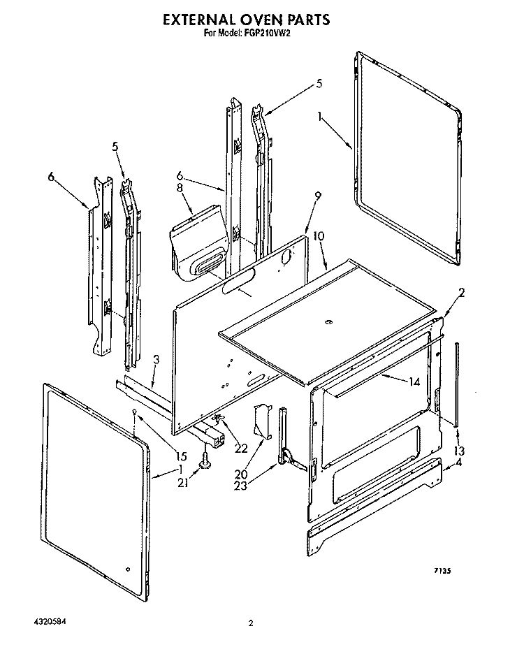 EXTERNAL OVEN Diagram and Parts List for FGP210VL2  Whirlpool Range