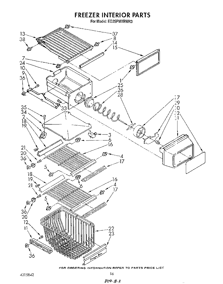 FREEZER INTERIOR Diagram and Parts List for ED25PMXRWR3  Whirlpool Refrigerator