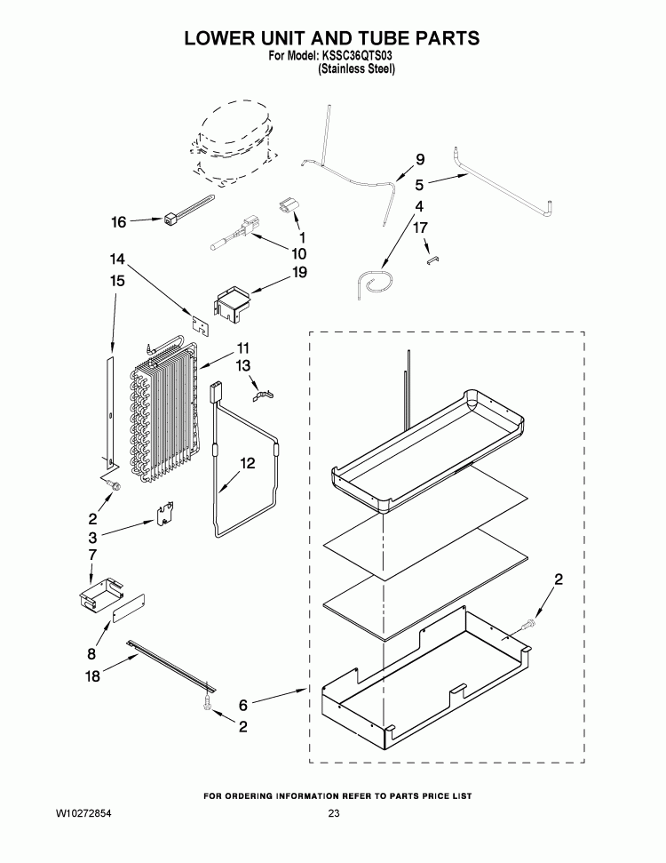 LOWER UNIT AND TUBE PARTS Diagram and Parts List for KSSC36QTS03  KitchenAid Refrigerator