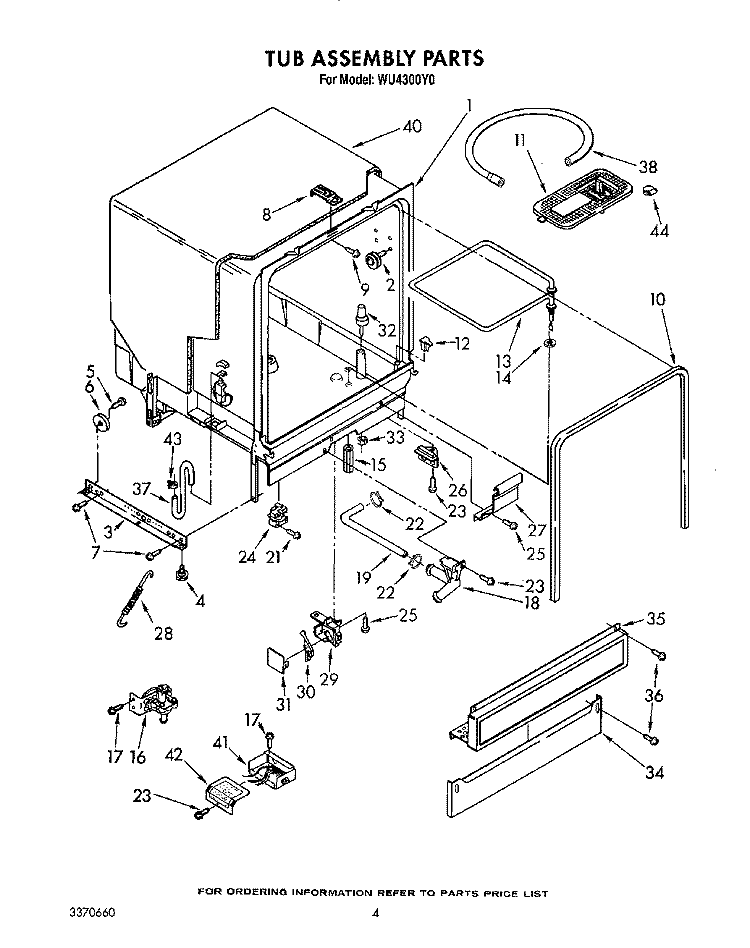 TUB ASSEMBLY, LIT/OPTIONAL Diagram and Parts List for WU4300Y0  Roper Dishwasher