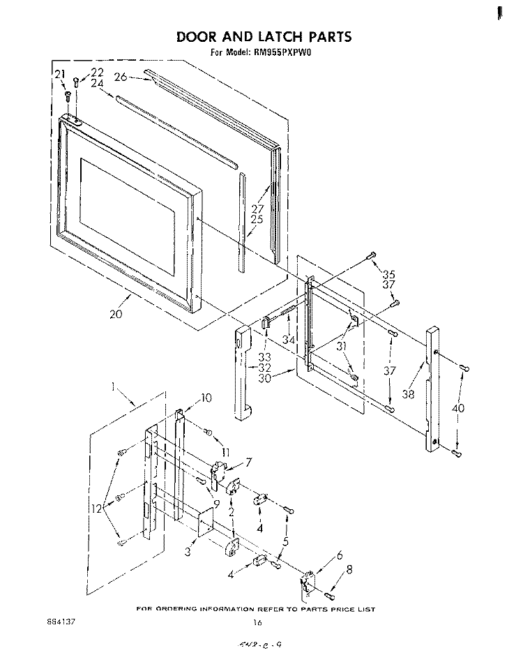 DOOR AND LATCH Diagram and Parts List for RM955PXPW0  Whirlpool Microwave Oven Combo