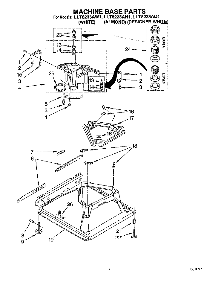 MACHINE BASE Diagram and Parts List for LLT8233AQ1  Whirlpool Washer