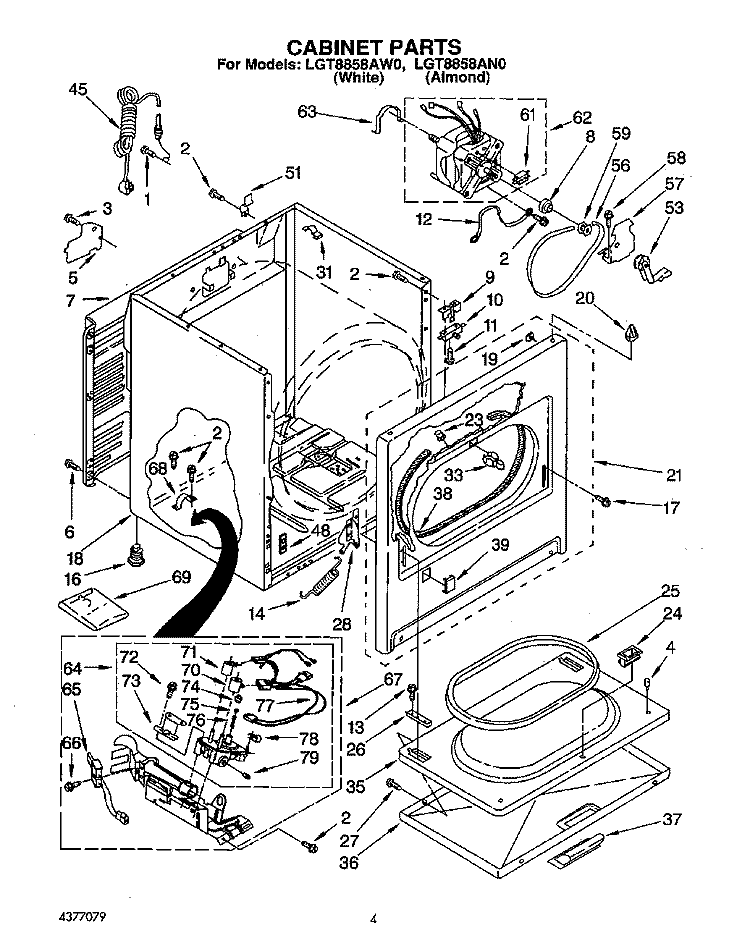 CABINET Diagram and Parts List for LGT8858AN0  Whirlpool Dryer